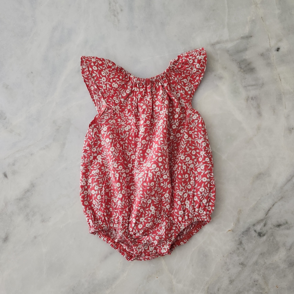 Pastel Red and White Floral Romper